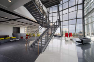 Ash Brokerage Interior Glass Lobby Stairs Seating
