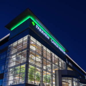 Parkview Cancer Institute exterior night zoom