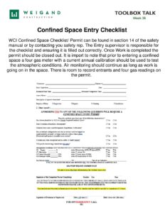 36) Sept. 2 Sept. 6 Confined Space Permit