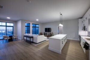 Living space and kitchen.