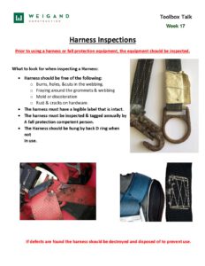 17) Apr. 28 May 2 Harness Inspections