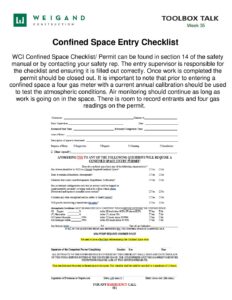 35) Sept. 1 Sept. 5 Confined Space Permit