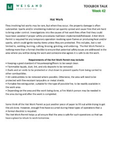 42) Oct. 20 Oct. 24 Hot Work